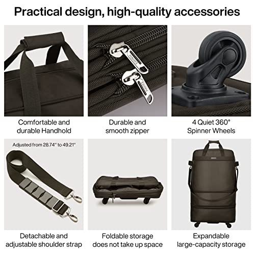 Hanke Suitcases with Wheels Expandable Foldable Luggage Bag Suitcase Collapsible Rolling Travel Bag Duffel Bag for Men Women Lightweight Suitcases without Telescoping Handle, Coffee