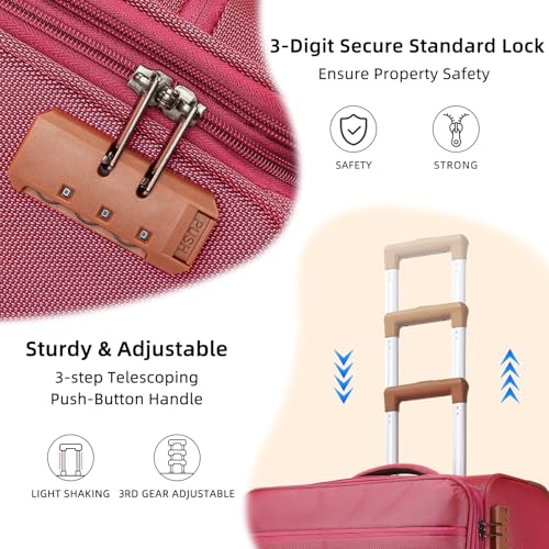 LARVENDER Luggage Sets 4 Piece, Softside Carry On Luggage Suitcase Set with 360° Spinner Wheels for Women Men(28/24/20/18) Rose Red
