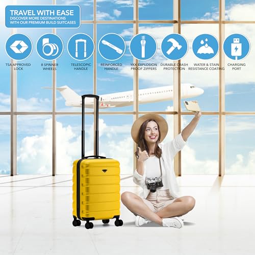 Flight Knight 22x14x9" Expandable Carry On Suitcase Hardside TSA Lock USB C Port Lightweight Luggage Silent Double Spinner Wheels Maximum Overhead Carry-On Bag For American & United Approved Airlines