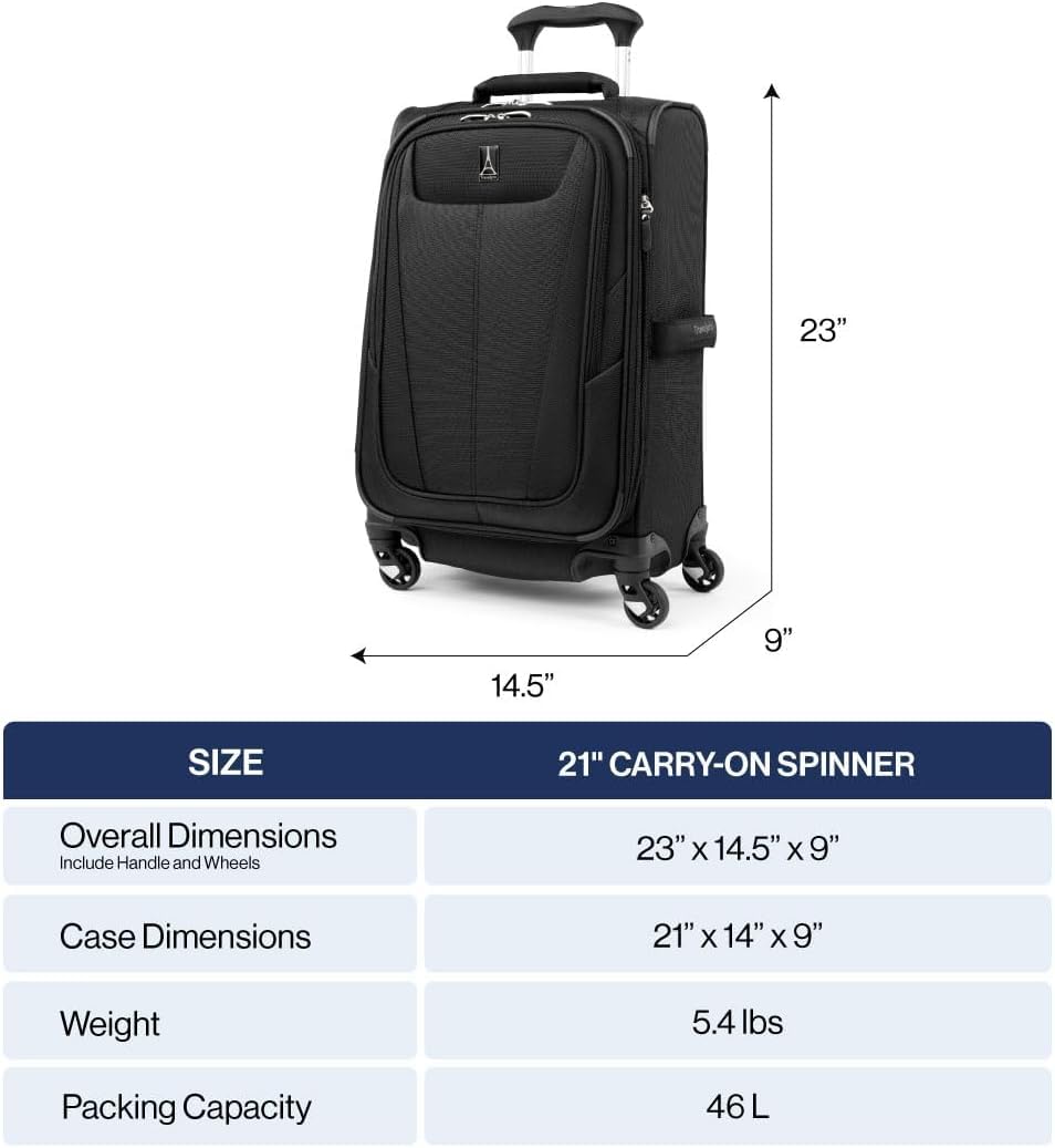 Travelpro Maxlite 5 Softside Expandable Luggage with 4 Spinner Wheels, Lightweight Suitcase, Men and Women, Shadow Grey, Carry-on 21-Inch