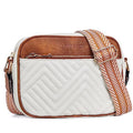 BOSTANTEN Quilted Crossbody Bags for Women Vegan Leather Purses Small Shoulder Handbags with Wide Strap Beige with Brown