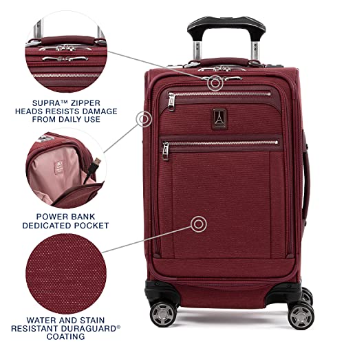 Travelpro Platinum Elite Softside Expandable Carry on Luggage, 8 Wheel Spinner Suitcase, USB Port, Suiter, Men and Women, Bordeaux Red, Carry On 21-Inch