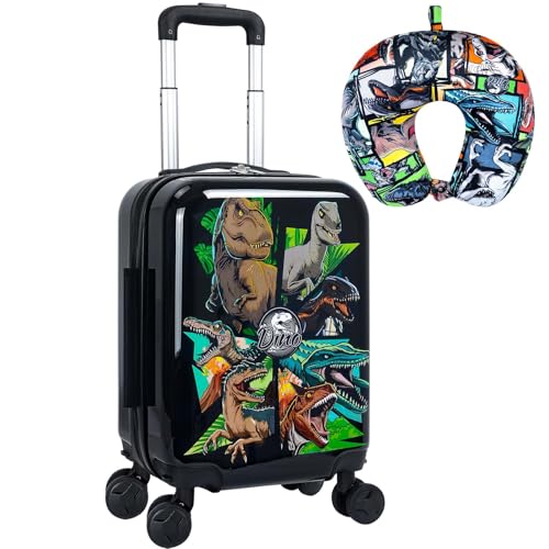 WZLVO Cool Dinosaur Kids Luggage 2PC Set with 360° Spinner Wheels, Lightweight Travel Carry-On Hardshell Suitcase for Boys, Toddler & Elementary Children