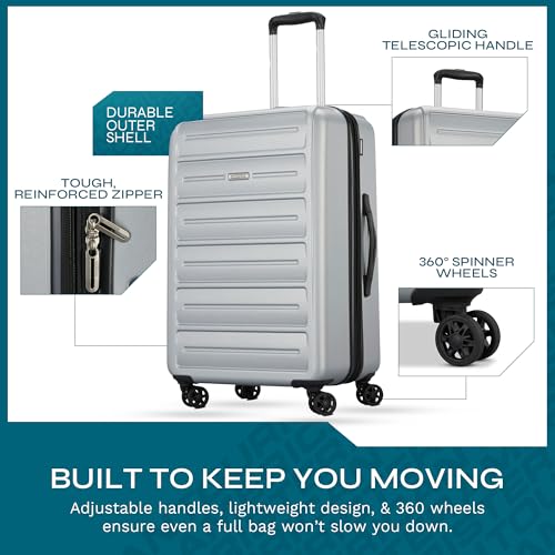 American Tourister Westridge Hardside Luggage Set with Spinner Wheels, Silver, 3PC SET (CO/M/L)