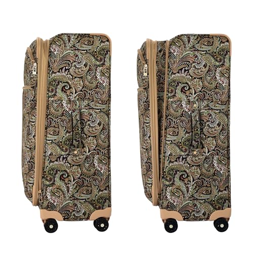 London Fog Mayfair 29 Inch Expandable Spinner Softside Suitcase, Black Sand Paisley