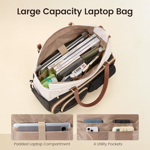 LOVEVOOK Teacher Tote Bag for Women Work, Laptop Bag with Large Cup Holder, Nurse Bag with Multi Pocket, Water-Resistant Business Travel Computer Briefcase Handbag Diaper Bag Mother Gift, 15.6 Inch