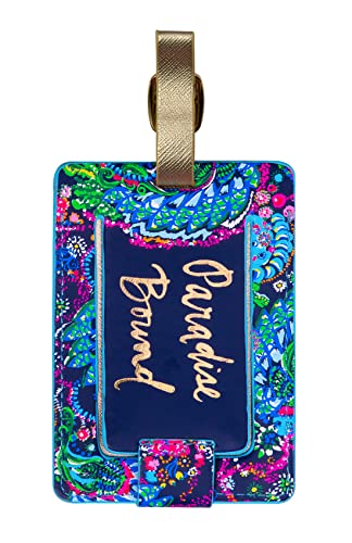 Lilly Pulitzer Leatherette Luggage Tag with Secure Strap, Colorful Suitcase Identifier for Travel, Take Me to the Sea