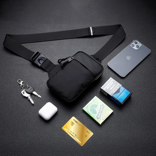 Simptech Mini Crossbody Sling Bag - Water-Resistant Dual Pocket Chest Pack - Lightweight Fanny Pack for Running, Travel & Everyday Workout