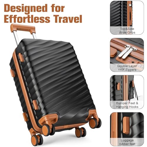 Velaybor 3 Piece Luggage Set with Travel Backpack, 20” PC Hardside Suitcase with Spinner Wheels, Flight Approved Carry On Luggage with YKK Zippers & TSA Lock