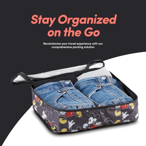 Disney Minnie Mickey Stitch Packing Cubes - Winnie the Pooh, Princess Cinderella 5 Piece Packing Cubes Compression - Travel Essential Accessories - Luggage Suitcase Organizer Set - For Kids, Adults