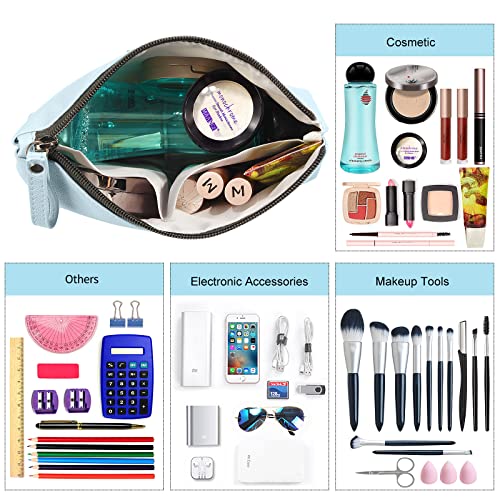 MAANGE Cosmetic Bags for Women Small Makeup Bag for Purse Pu Leather Makeup Pouch Travel Makeup Bag with Zipper Make Up Bag for Travelling (Blue)