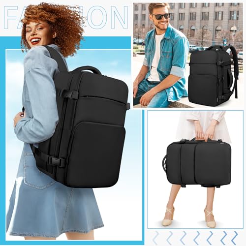 ZOMFELT Travel Backpack for Women Men, Carry on Backpack, TSA 15.6 inch Laptop Backpack Flight Approved, Personal Item Travel Bag Nurse Bag Casual Daypack for Weekender Business Trip, Black