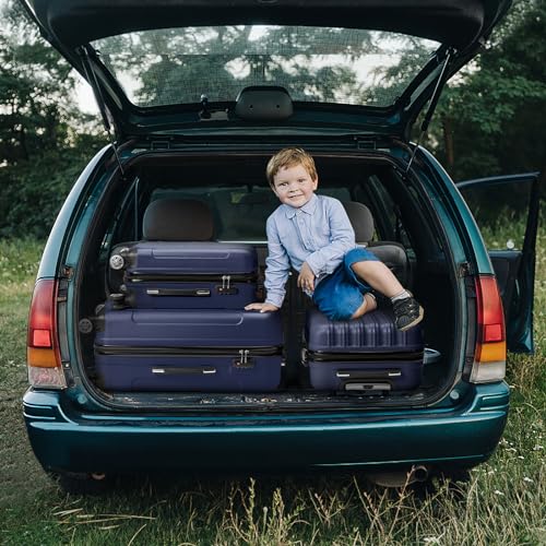 Karl home Luggage Set of 3 Hardside Carry on Suitcase Sets with Spinner Wheels & TSA lock, Portable Lightweight ABS Luggages for Travel, Business - Navy Blue (20/24/28)