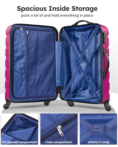 Suitour Luggage 3 Piece Sets Hard Shell Luggage Set with Spinner Wheels, TSA Lock, 20 24 28 inch Travel Suitcase Sets,Rose Red