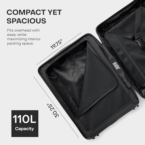 July Checked Plus Expandable - 28.75" Airline Approved Check In Luggage with Wheels, Rolling Suitcase for Men & Women - TSA Lock, Silent Spinner Wheels, Expansion Zip, Y-Strap - Dark Brown