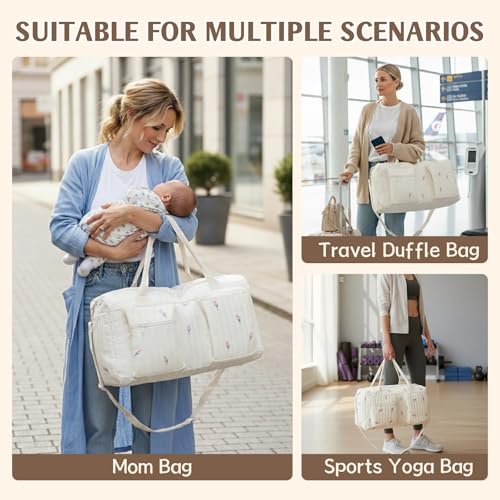 ALINUOYQ Quilted Diaper Bag Tote Cute Large Baby Bag for Mom, Hospital Bags for Labor Delivery, Weekender & Overnight Travel Duffel Bags for Women, Pañaleras para Bebe