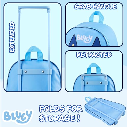 Bluey Kids Rolling Suitcase, 16 x 13 x 4 inches, Luggage for Girls and Boys, Travel Bag with Extendable Handle and Wheels, Gifts for Kids