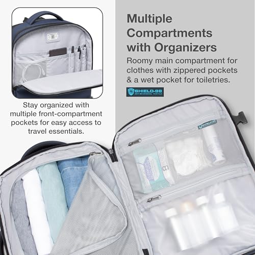 Traveler's Choice Markham 27L Backpack, Expandable, Business, Travel, Work, Office, Camping, Hunting, Fishing, Blue, Large