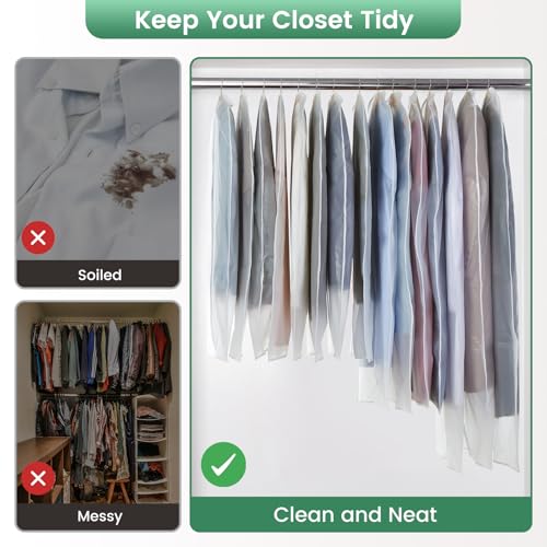 Carbrea Translucent Garment Bag - 15 Packs Garment Bags for Hanging Clothes Dress Bag Suit Bags for Closet Storage Travel - 24" x 40"/47"/55"
