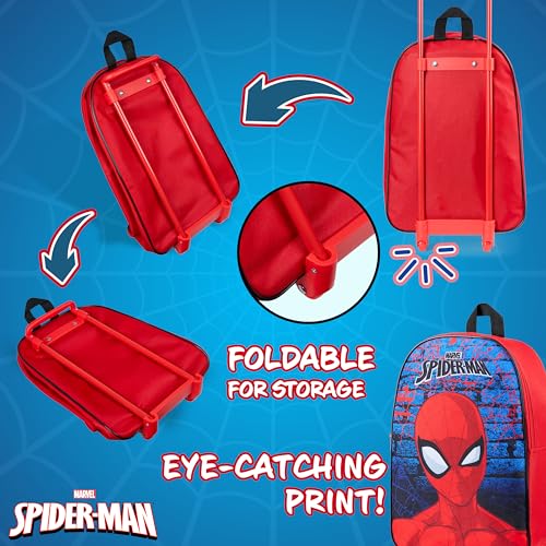 Marvel Spiderman Kids Suitcase, Foldable Trolley Bag 15.35”x 10.63” x 3.94”