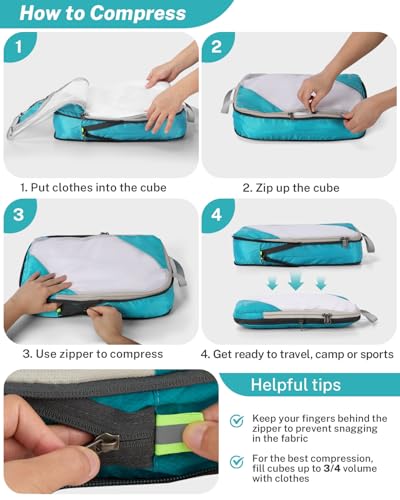 Gonex 10 Set Compression Packing Cubes for Travel, Expandable Mesh Packing Organizer for Travel Accessories Essentials with Toiletry Mesh Laundry Shoe Cable Underwear & Sock Bags for Suitcases, Blue
