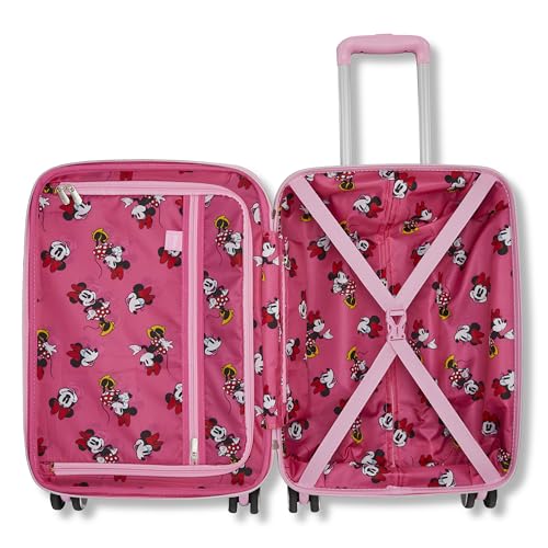 American Tourister Minnie Mouse Carry-On Luggage - Airline Approved, Durable Hardshell with RightHeight Adjustable Handle - Expands 1.5in - Roll Confidentially with Dual 360 Spinner Wheels
