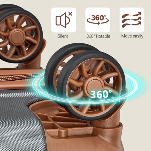 Joyway Carry on Luggage Sets 3 Piece with Spinner Wheels,Hardside 20 Inch Carry-on Suitcase 22x14x9 Airline Approved with Combination Lock, Grey Brown