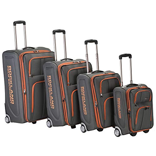 Rockland Polo Equipment Varsity Softside 4 Piece Upright Luggage Set, (18"/22"/26"/30"), Charcoal