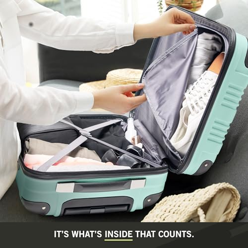 Kenneth Cole REACTION Out of Bounds Lightweight Hardshell 4-Wheel Spinner Luggage, Mint Blue, 20-Inch Carry On