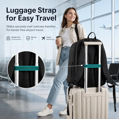 Hanke Expandable Laptop Backpack for Women and Men, 24L-30L Travel Backpack, 15.6 Inch College Laptop Bookbag for Work, Water Resistant Carry On Personal Item Bag, Caramel