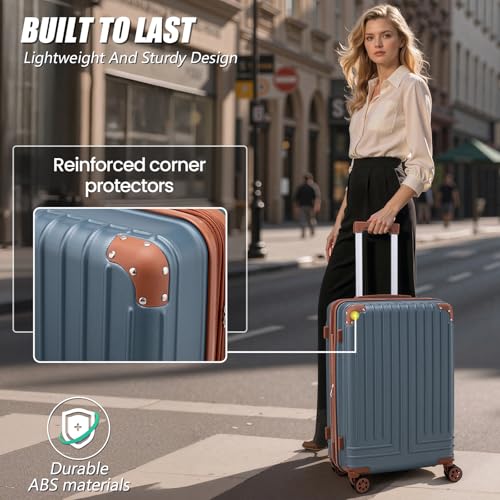 KUNEL Expandable 5 Piece Luggage Sets with Detachable Spinner Wheels and TSA Lock, Unisex Hardside ABS Suitcase Set, Hardshell Lightweight Waterproof Travel Hard Case Suitcases with Wheels, Iceblue