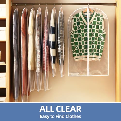 Perber 40" All Clear Garment Bags for Hanging Clothes, 12 Packs Suit Bags for Closet Storage, Plastic Waterproof Suit Cover Bags with Zipper for Coats, Jackets, Shirts (Set of 12)