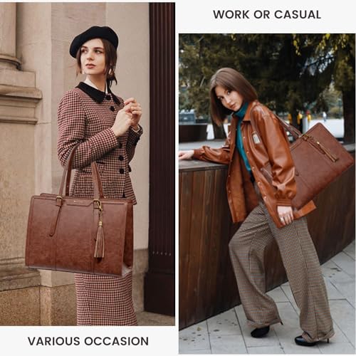 LOVEVOOK Laptop Tote Bag for Women,15.6 Inch Vintage Work Bag with Clutch,Large Leather Laptop Purse with Cup Holder for Teacher,Office