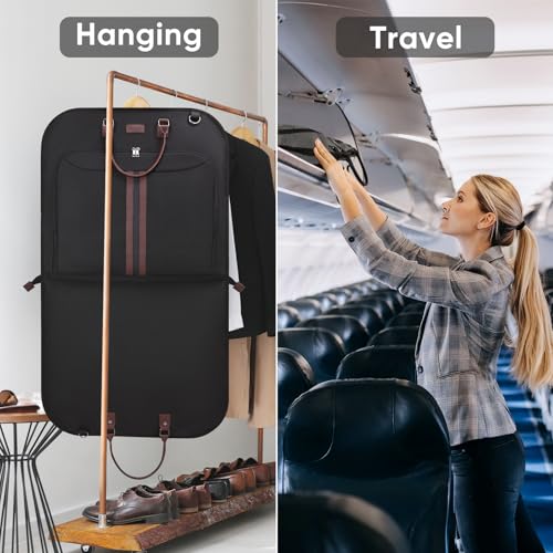BALEINE Travel Garment Bag, Travel Suit Bag for Men, 42'' Waterproof Carry on Garment Bag for Hanging Clothes, Garment Duffel Bag for Travel Business (Black)