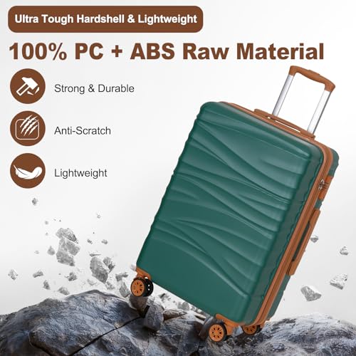 Romswi 30" Hardside Checked Luggage, Large Checked Suitcase with Dual Spinner Wheels, Hardshell Suitcase with TSA Lock,YKK Zipper, Scratch-Resistantr Green