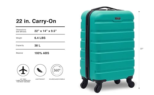 Wrangler 22" Hardside Spinner Carry-On Luggage, Teal