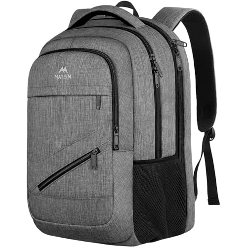 MATEIN Travel Laptop Backpack, 17 Inch Work TSA Approved Carry on Backpack, Large Computer Business Bag for Men Women with Trolley Sleeve and Anti Theft Pocket, College School Rucksack Book Bag, Grey