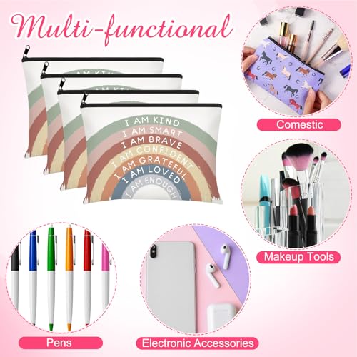 Chunful 10 Pieces Inspirational Canvas Makeup Bags for Women Graduation Gift Rainbow Canvas Cosmetic Bags Bulk with Zipper Friendship Gift Travel Toiletry Pouch(Motivation)