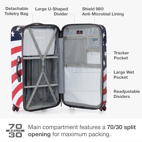 Traveler's Choice Maxporter II Polycarbonate Hardside Trunk with Spinner Wheels, American Flag, 31-Inch Large Trunk