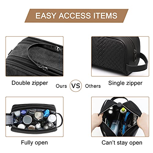 BAGSMART Toiletry Bag for Men, Canvas Travel Toiletry Organizer Dopp Kit Water-resistant Shaving Bag for Toiletries Accessories,Black-Medium