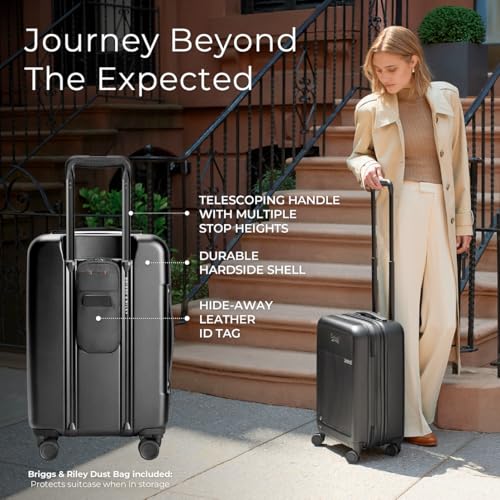Briggs & Riley Essential 22" Carry On Expandable Spinner - Luggage for Travel, Suitcases with Wheels, Hardside Rolling Bag for Men & Women, Self-Repairing Zipper - Sympatico Collection, Black
