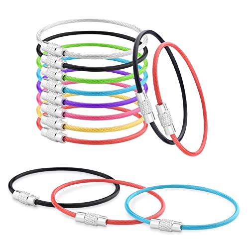CooBigo 16 Pack Stainless Steel Loops 2mm Coated Wire Keychain Cable Large Keyrings 6 inch Key Chain for Luggage Tags, Key Tags, Keyrings, Kitchen Utensils, Duster-Assorted Colors
