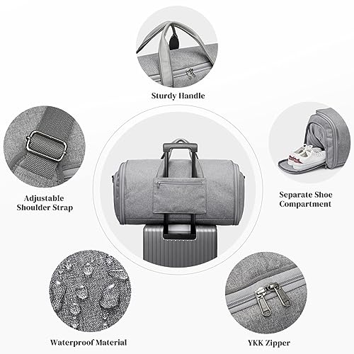 S-ZONE 50L Convertible Travel Garment Bag Carry on Garment Duffel Bag for Men Women 2 in 1 Hanging Suitcase Suit Business Travel Bag, Grey, Travel Garment Bag