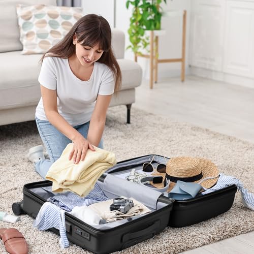 Nazhura Luggage Set, 3-Piece Hardside Suitcase Set, 20-inch Carry On, 24-inch, 28-inch Luggage (Dark Grey)