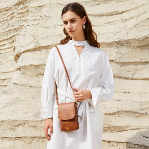 BOSTANTEN Vegan Leather Small Crossbody Bags for Women Designer Cell Phone Bag Wallet Purses Adjustable Strap Retro Brown