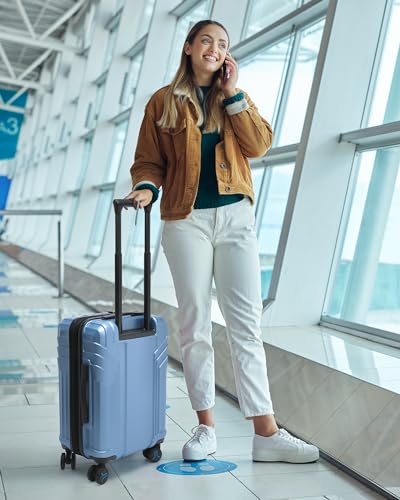 BAGSMART Expandable Carry On Luggage 22x14x9 Airline Approved, 1OO% PC Lightweight Hard Shell Suitcase, 20 Inch Travel Luggage with Spinner Wheels, Waterproof Rolling Suitcase,Blue