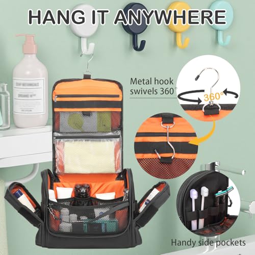 BISKLNDN Tactical Toiletry Bag for Men, Hanging Dropp Kit Mens Toiletry Travel Bag for Toiletries, Traveling & Shaving Kit, Hygiene Bag Shower Bathroom Organizer with Handle & Swivel Hook, Black