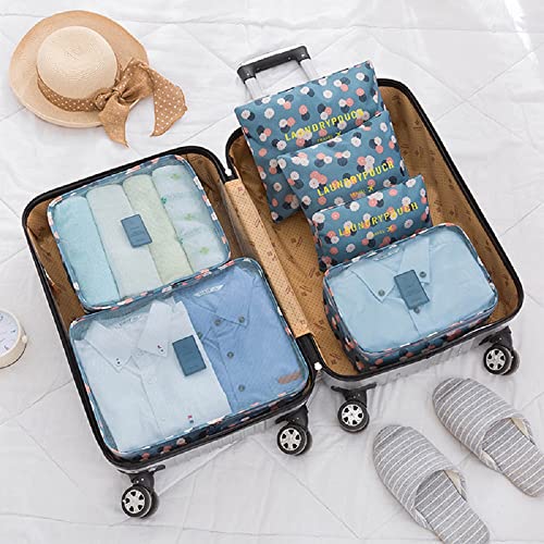Fxkoolr Packing Cubes 6 PCS Travel Accessories Travel Luggage Packing Organizers Bags for Backpack Suitcases, Blue Flower