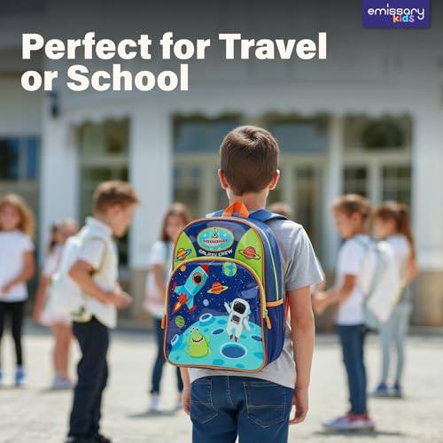 emissary 7pcs Space Boy’s Luggage Set with wheels – Rolling Luggage, Backpack, Eye Mask, Toiletry Bag, Suitcase Tag, Neck Pillow & Water Bottle – Carry Luggage for Kids & Boys with Wheels