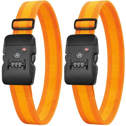 LUGGEX Luggage Straps TSA Approved, Luggage Straps for Suitcases, Easy Adjustable & Reinforced Buckle (Orange-Yellow 20-32inch, 2 Pack)